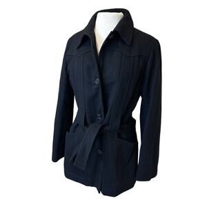 J.Crew Black Wool Peacoat Womens Medium Belted Single Breasted Classic